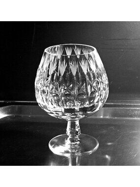 Cut Glass Crystal Brandy Snifter Etched fan crosshatch heavy 5"